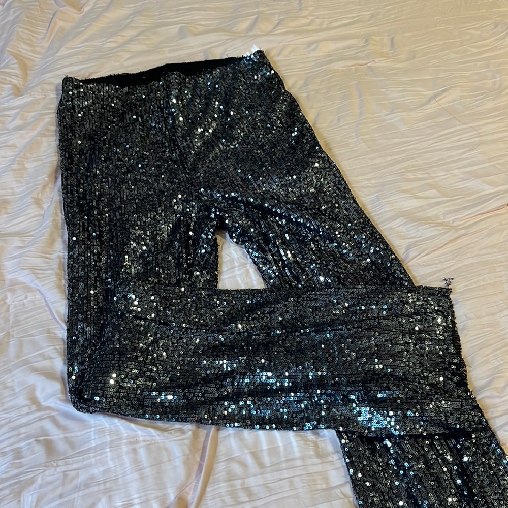 Black sequin flare pants